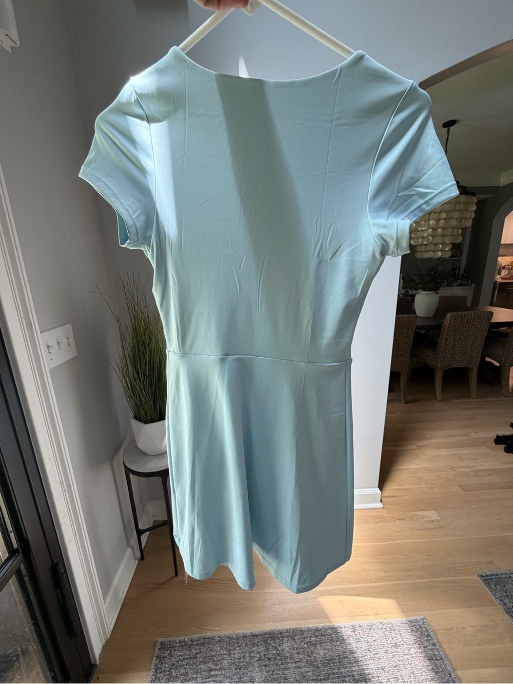 Light Blue Square Neck Tennis Dress with built-in shorts and pocket - soft! - Picture 4 of 11
